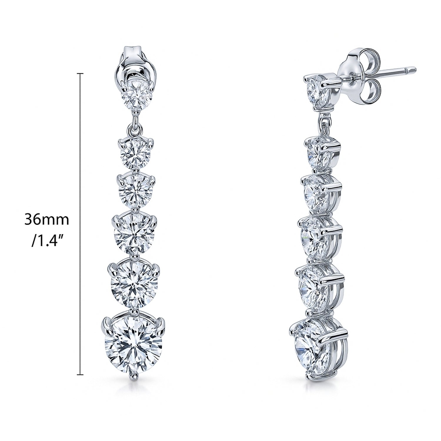 Graduated CZ Earrings in Sterling Silver, 4 of 8