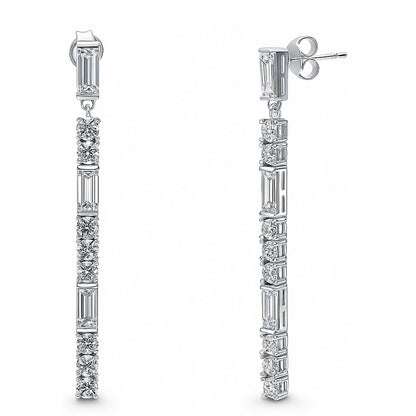 Bar Art Deco CZ Earrings in Sterling Silver