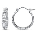 Filigree Small Hoop Earrings in Sterling Silver 0.8 inch, Rhodium Plated