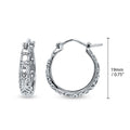 Front view of Filigree Medium Hoop Earrings in Sterling Silver 0.75 inch, Rhodium Plated