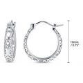 Filigree Small Hoop Earrings in Sterling Silver 0.8 inch, Rhodium Plated