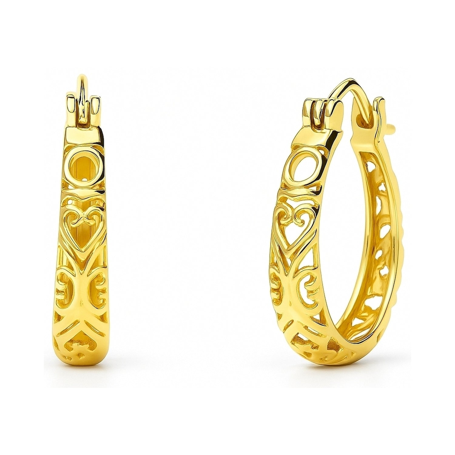 Filigree Small Hoop Earrings in Sterling Silver 0.8 inch, Yellow Gold Flashed