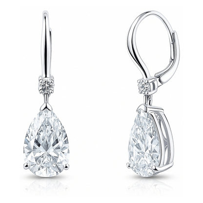 Solitaire 11.4ct Pear CZ Leverback Earrings in Sterling Silver