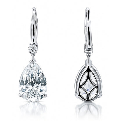 Solitaire 11.4ct Pear CZ Leverback Earrings in Sterling Silver