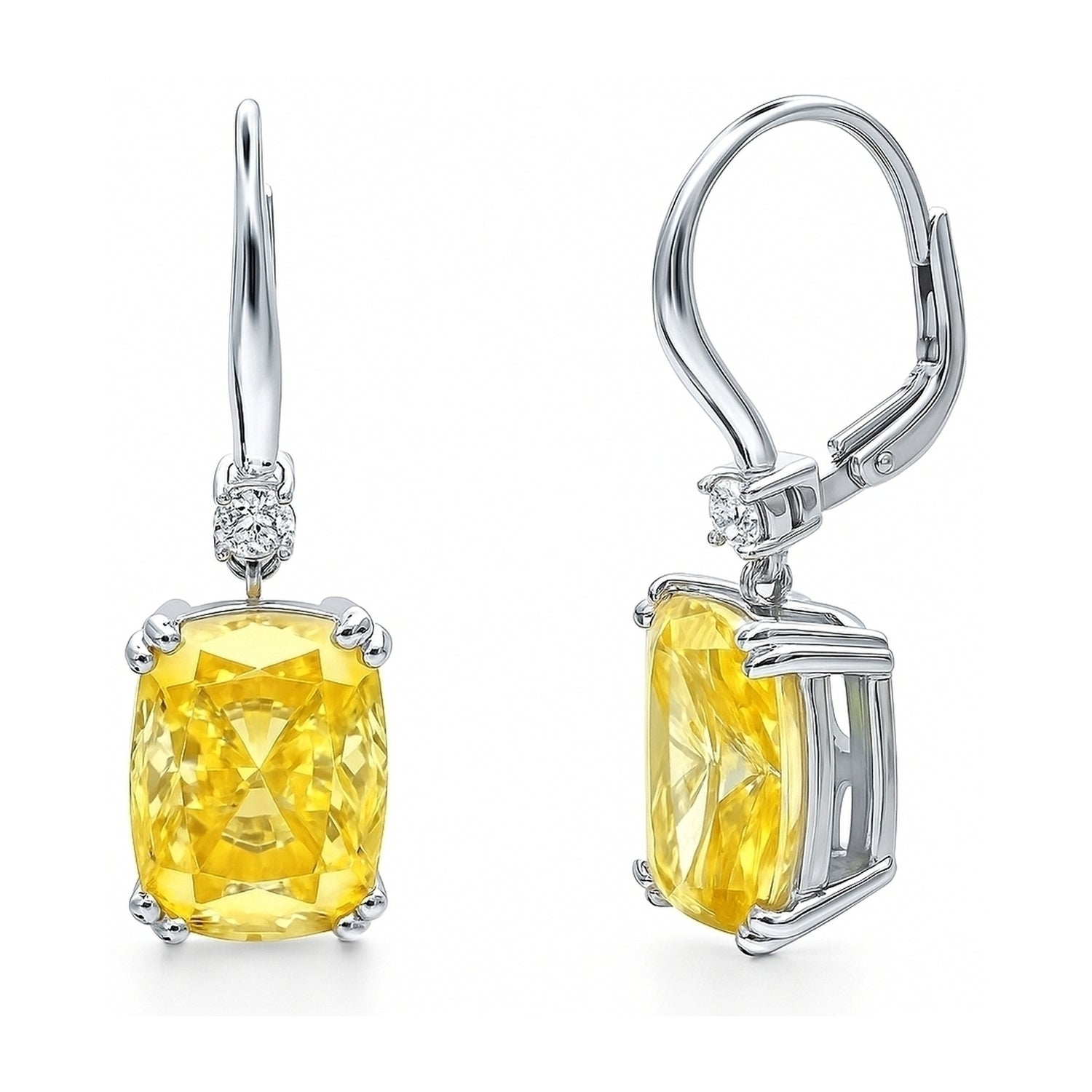 Solitaire Canary Yellow CZ Leverback Earrings in Sterling Silver, 1 of 6