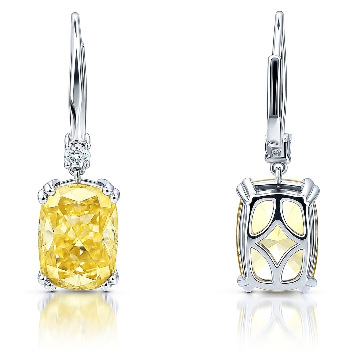 Solitaire Canary Yellow CZ Leverback Earrings in Sterling Silver, 4 of 6
