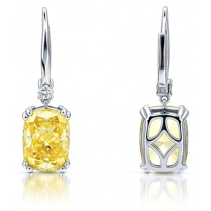 Solitaire Canary Yellow CZ Leverback Earrings in Sterling Silver