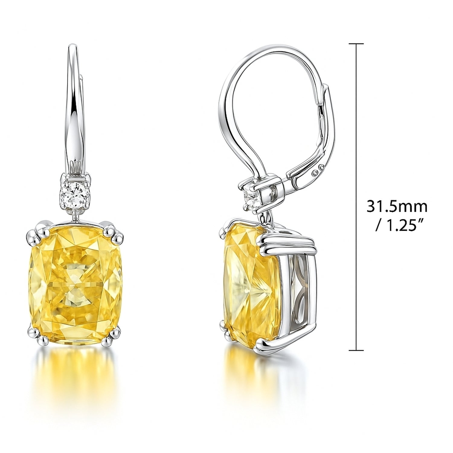 Solitaire Canary Yellow CZ Leverback Earrings in Sterling Silver, 5 of 6
