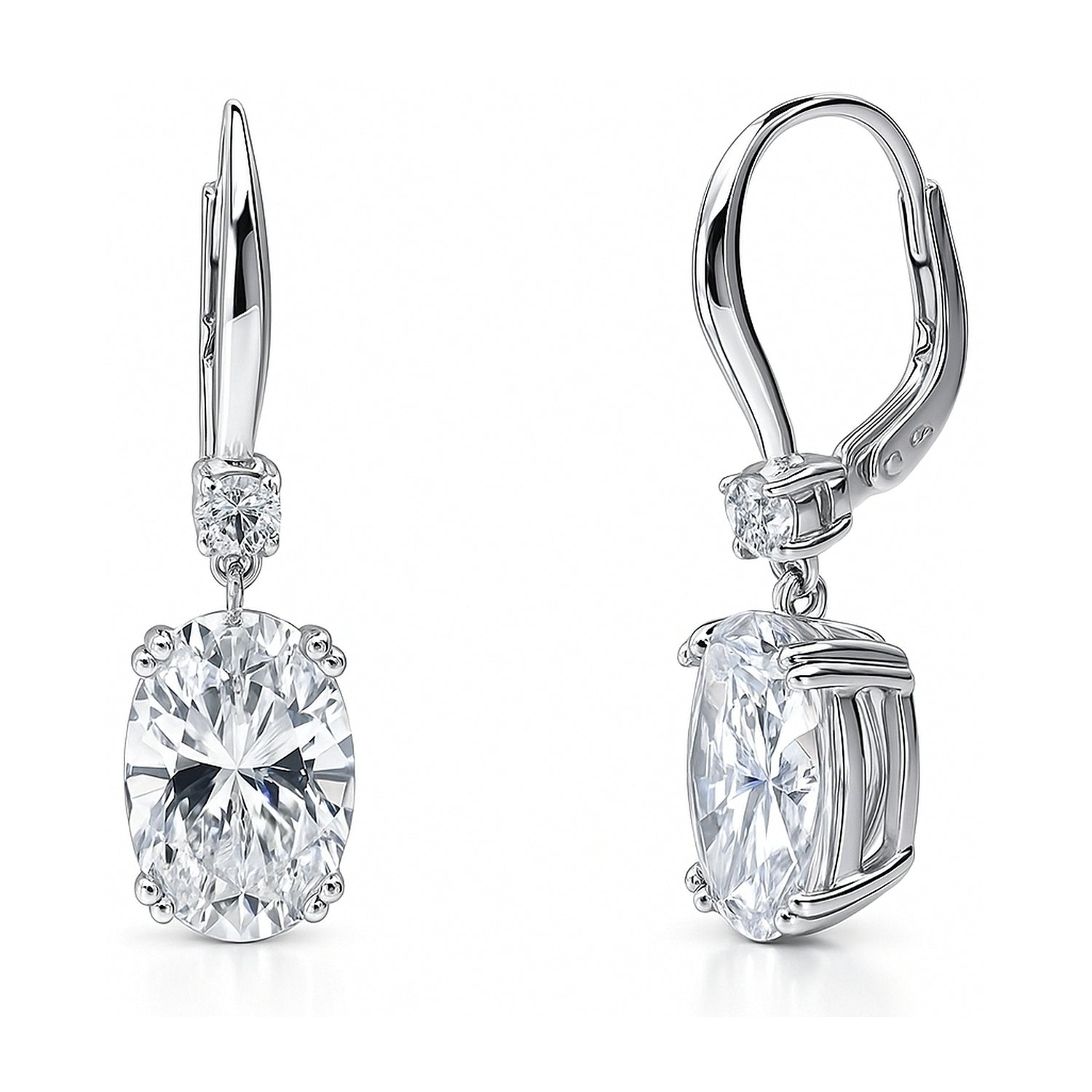 Solitaire 6ct Oval CZ Leverback Earrings in Sterling Silver, 1 of 3