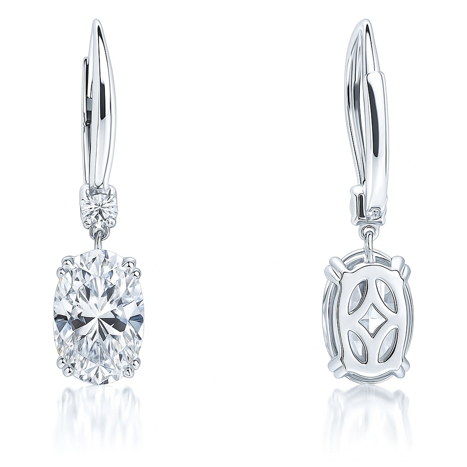 Solitaire 6ct Oval CZ Leverback Earrings in Sterling Silver, 3 of 3