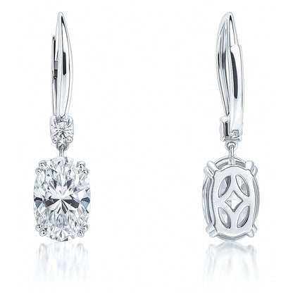 Solitaire 6ct Oval CZ Leverback Earrings in Sterling Silver