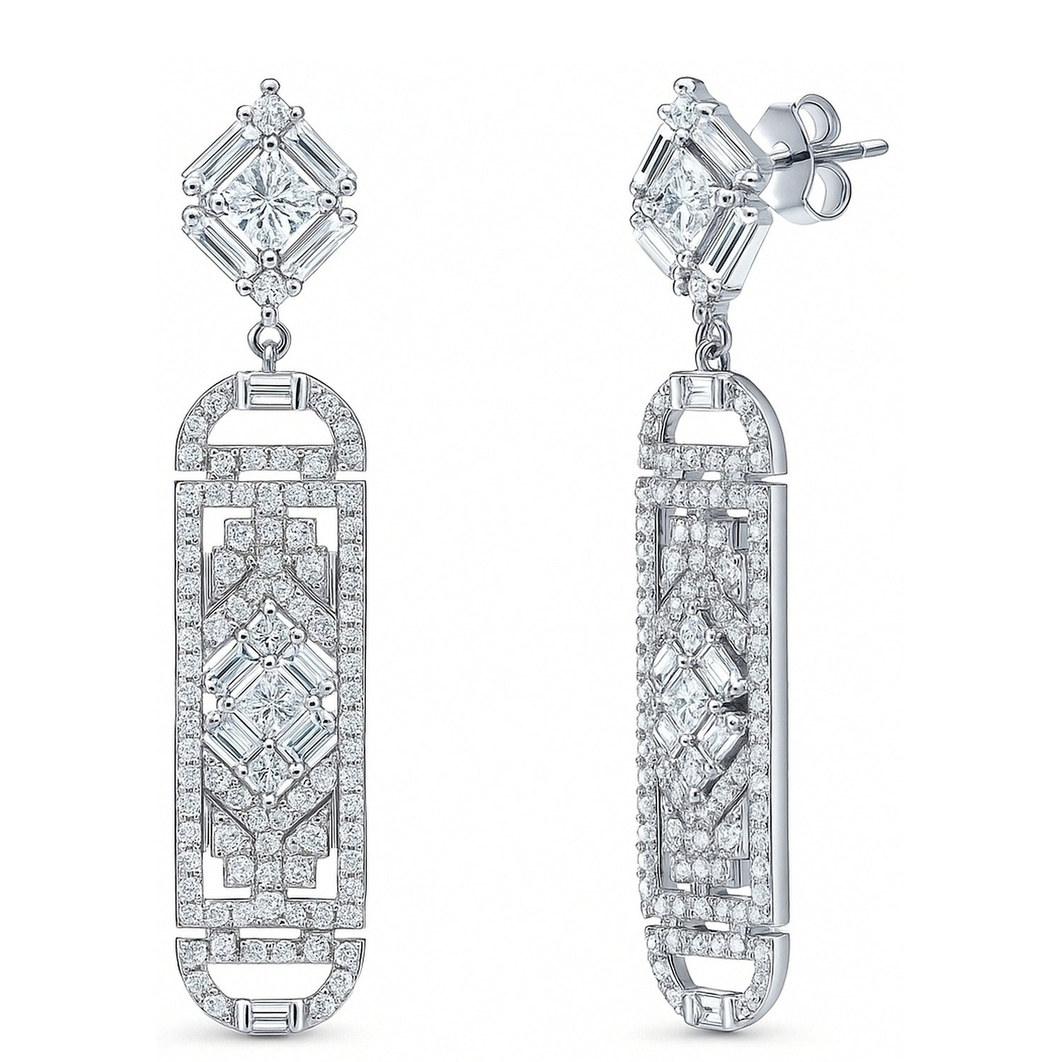 Bar Art Deco CZ Earrings in Sterling Silver
