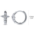 Front view of Cross CZ Small Huggie Earrings in Sterling Silver 0.5 inch, Rhodium Plated