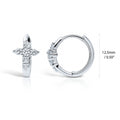 Cross CZ Mini Huggie Earrings in Sterling Silver 0.5 inch, Rhodium Plated