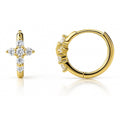 Cross CZ Mini Huggie Earrings in Sterling Silver 0.5 inch, Yellow Gold Flashed