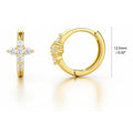 Cross CZ Mini Huggie Earrings in Sterling Silver 0.5 inch, Yellow Gold Flashed