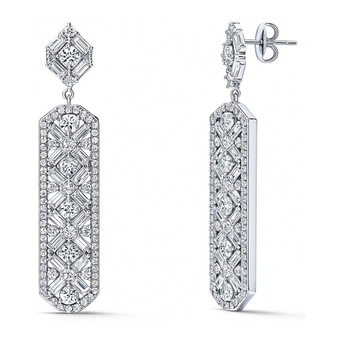 Bar Art Deco CZ Earrings in Sterling Silver