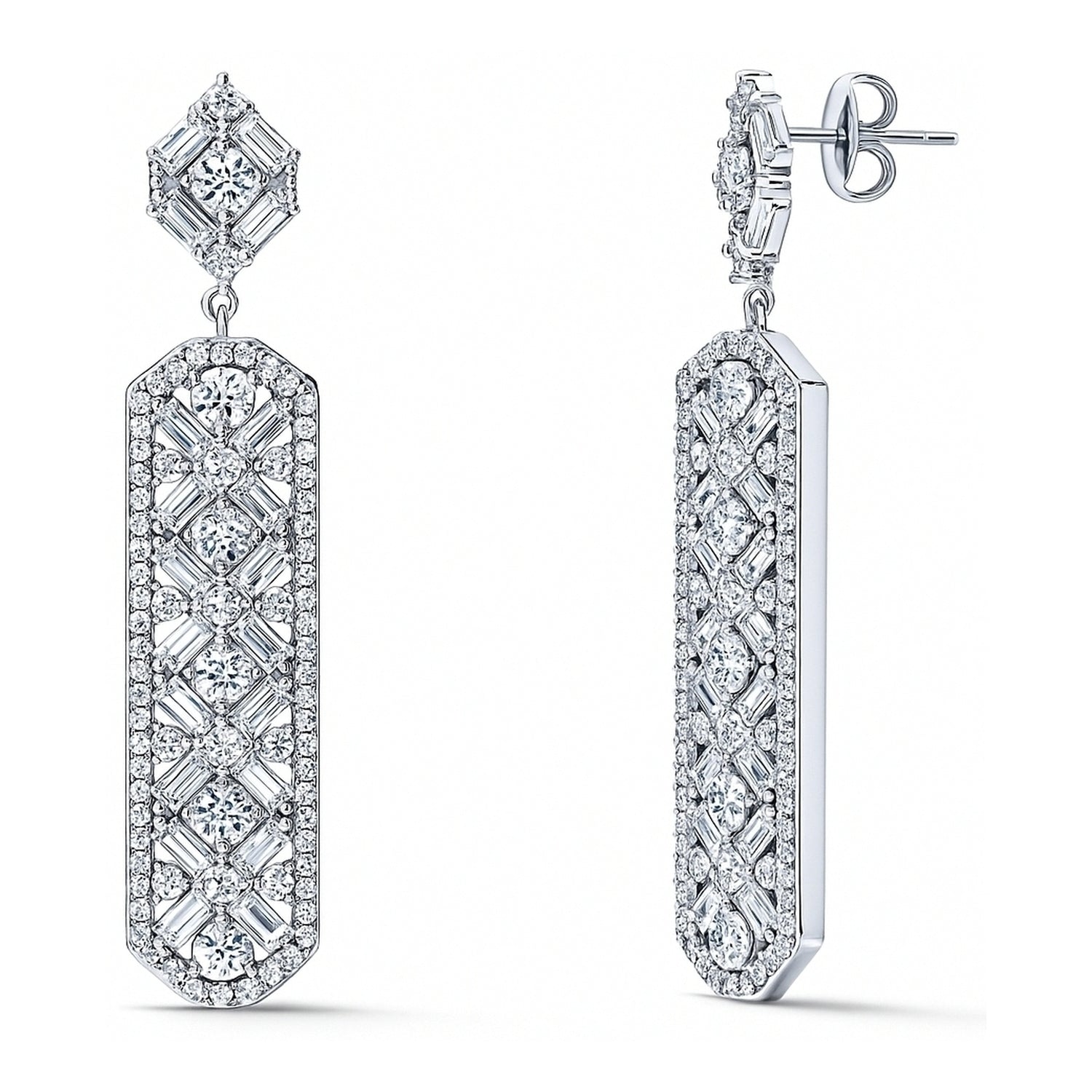 Bar Art Deco CZ Earrings in Sterling Silver, 1 of 7