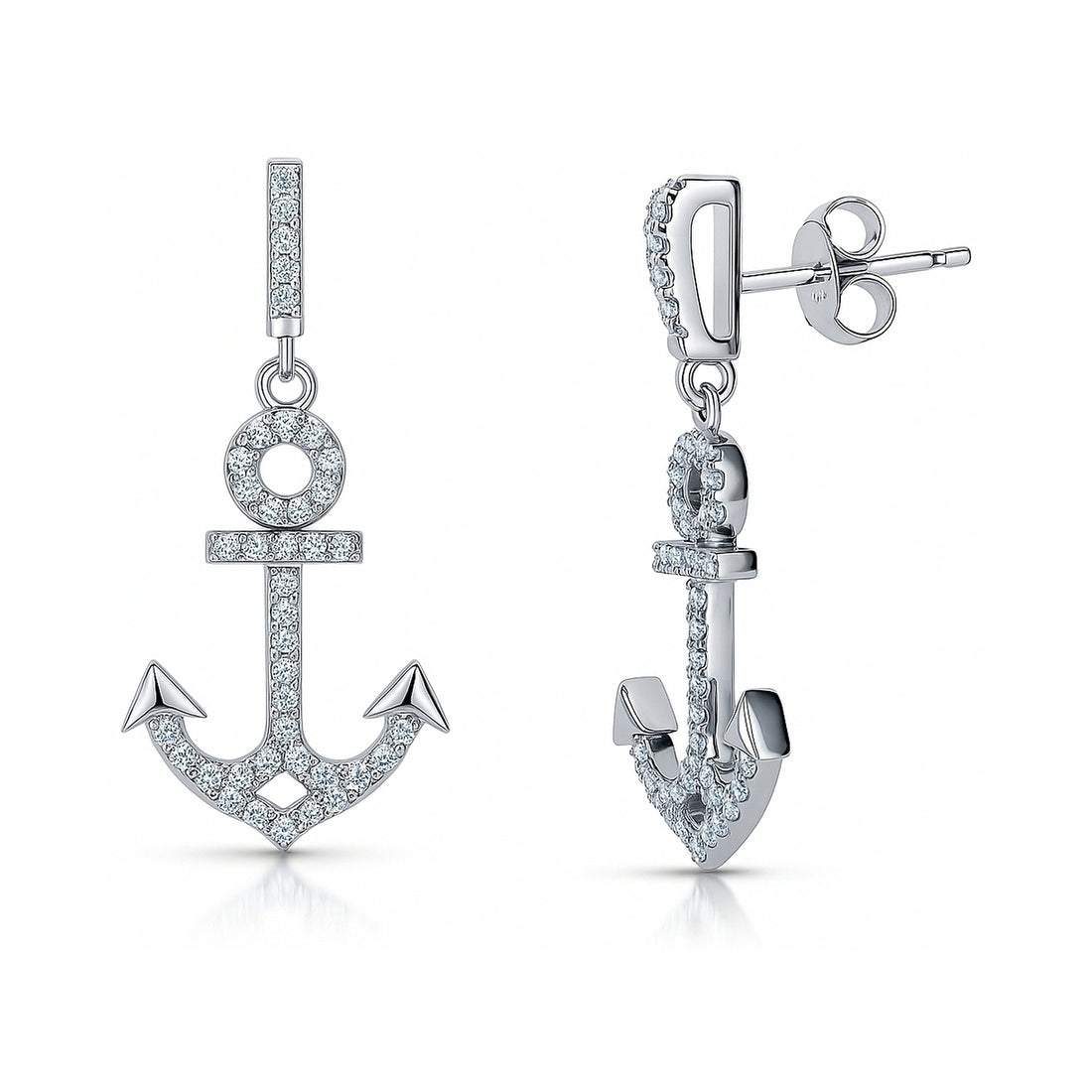 Anchor CZ Dangle Earrings in Sterling Silver