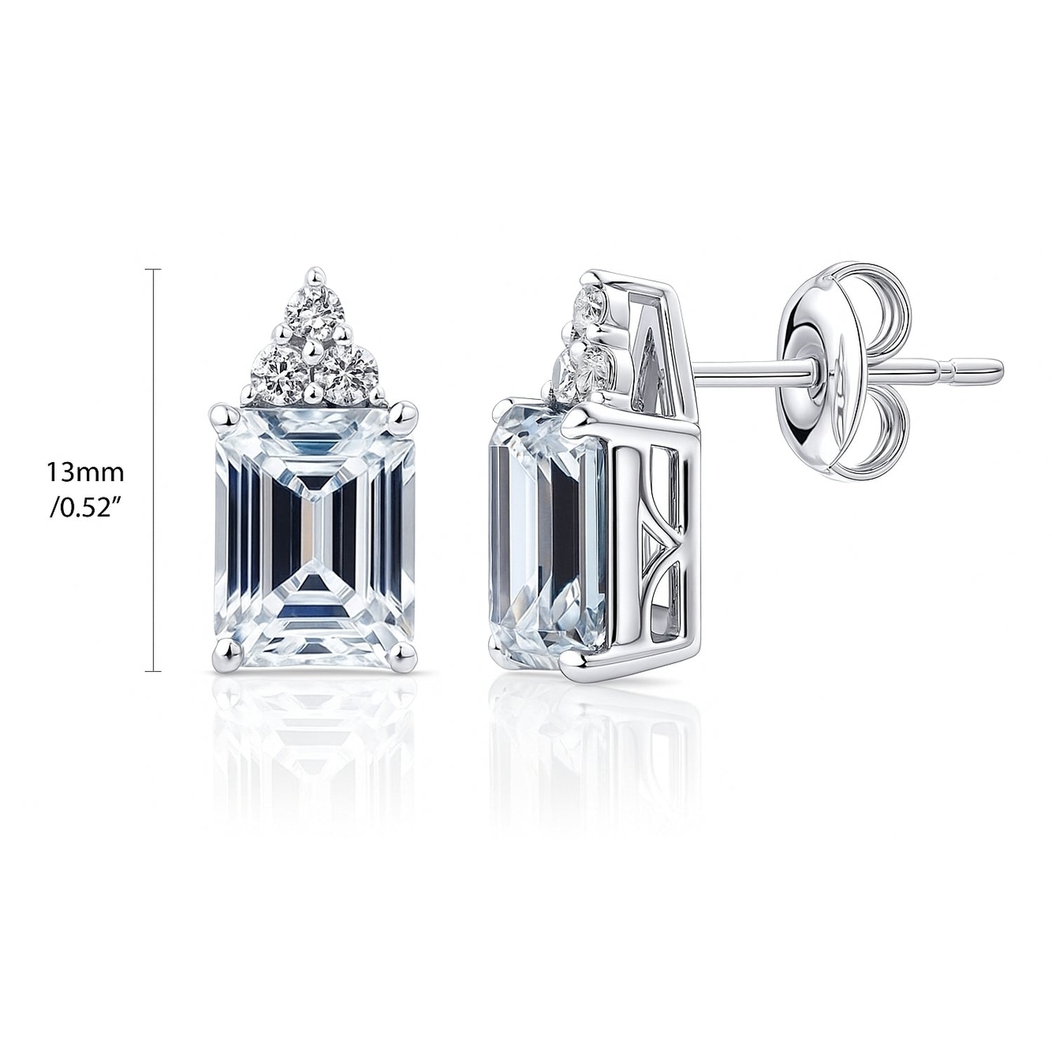 Solitaire 4.2ct Emerald Cut CZ Stud Earrings in Sterling Silver, 4 of 7