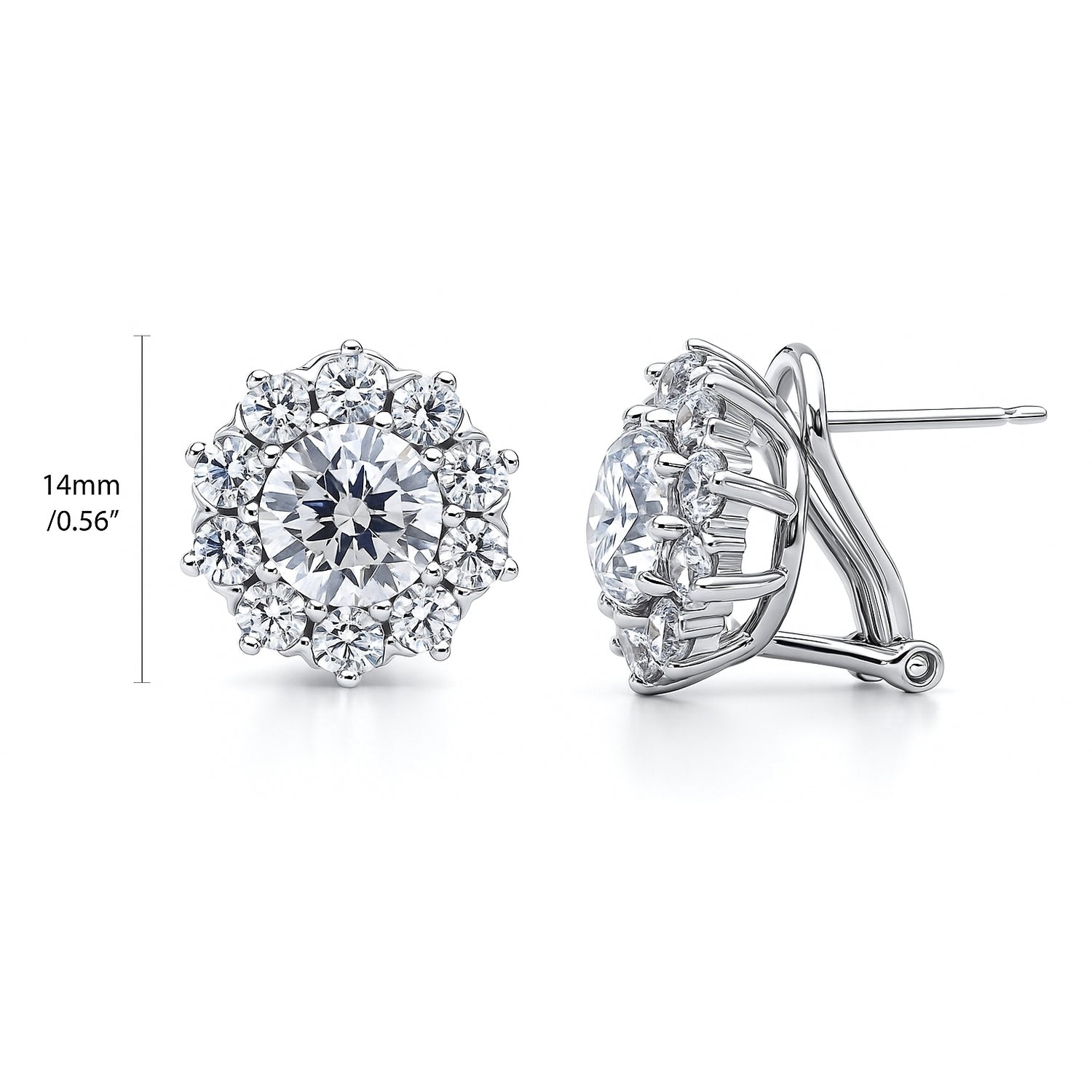 Flower Halo CZ Omega Back Stud Earrings in Sterling Silver, 4 of 5