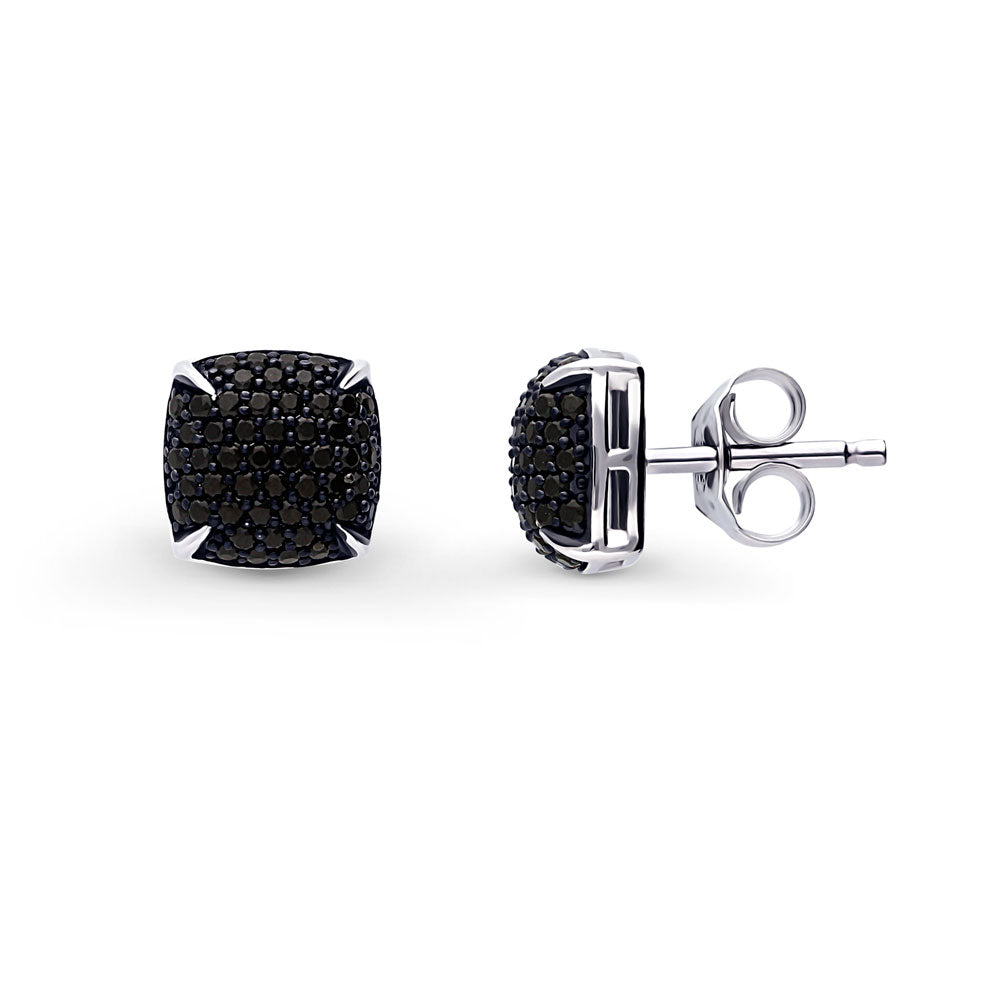 Square CZ Stud Earrings in Sterling Silver, Black Color