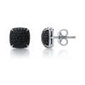 Square CZ Stud Earrings in Sterling Silver, Black Color