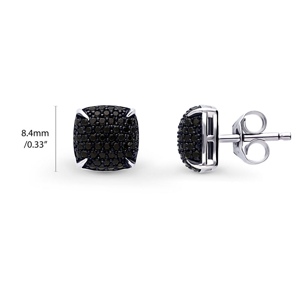 Front view of Square CZ Stud Earrings in Sterling Silver, Black Color