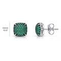 Square CZ Stud Earrings in Sterling Silver, Green Color