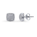 Square CZ Stud Earrings in Sterling Silver, Clear Color