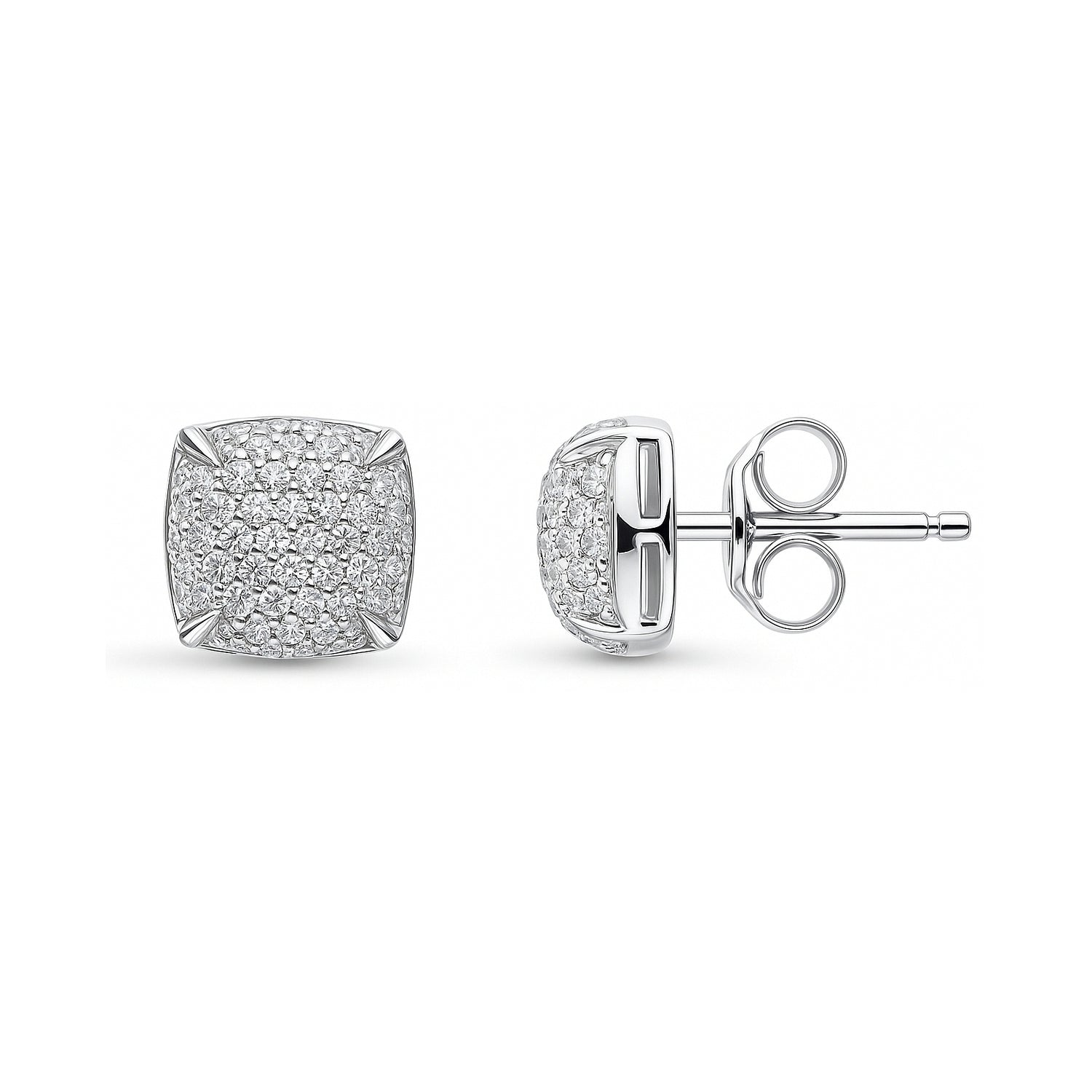 Square CZ Stud Earrings in Sterling Silver, Clear Color