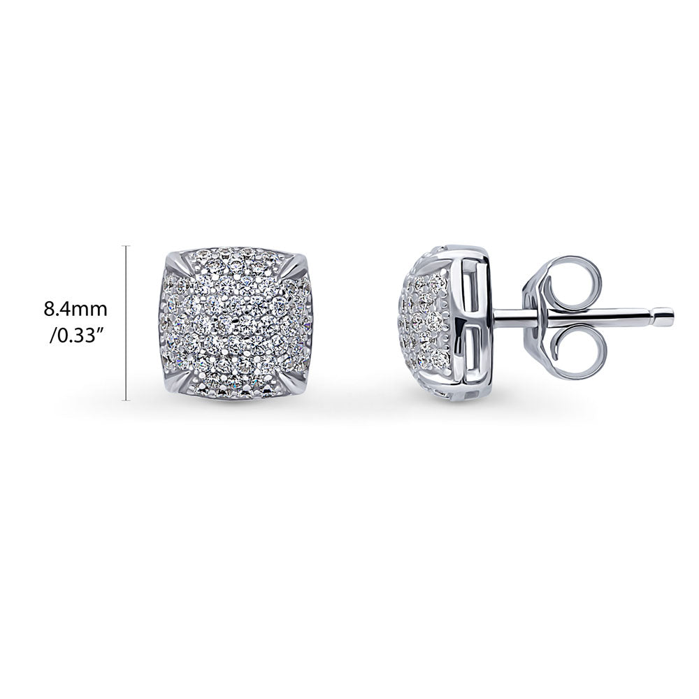 Front view of Square CZ Stud Earrings in Sterling Silver, Clear Color