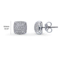 Front view of Square CZ Stud Earrings in Sterling Silver, Clear Color