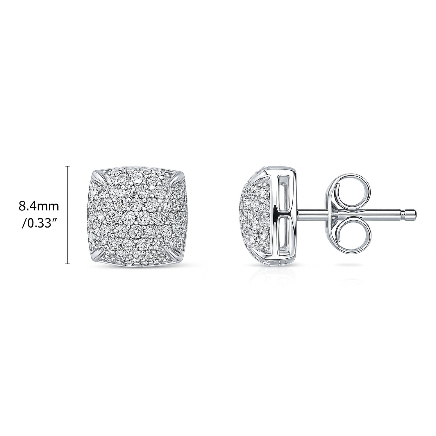 Square CZ Stud Earrings in Sterling Silver, Clear Color