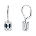 Solitaire Emerald Cut CZ Leverback Earrings in Sterling Silver, Rhodium Plated