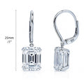 Solitaire Emerald Cut CZ Leverback Earrings in Sterling Silver, Rhodium Plated