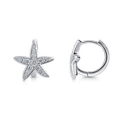 Starfish CZ Mini Huggie Earrings in Sterling Silver 0.5"