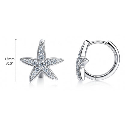 Starfish CZ Mini Huggie Earrings in Sterling Silver 0.5"