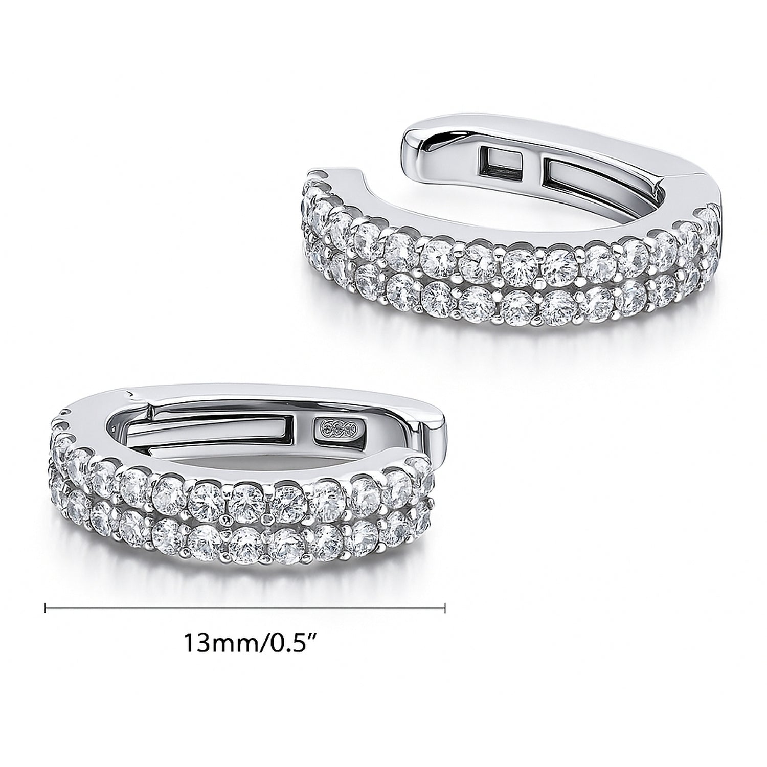 CZ Ear Cuff Cartilage Earrings in Sterling Silver, Rhodium Plated