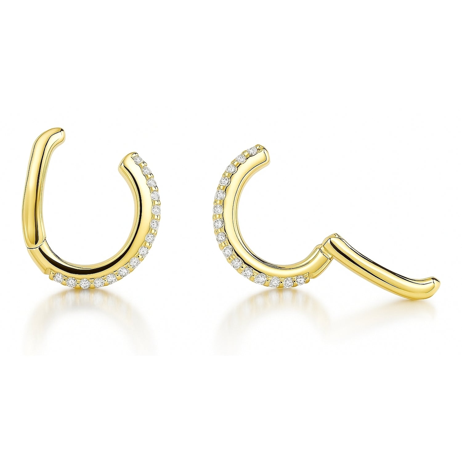 CZ Ear Cuff Cartilage Earrings in Sterling Silver, Yellow Gold Flashed