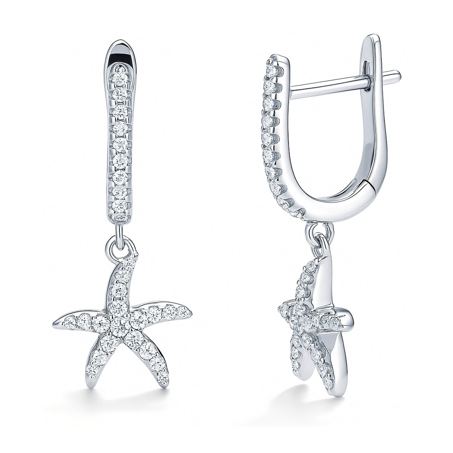 Starfish CZ Dangle Earrings in Sterling Silver, 1 of 2