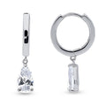 Solitaire CZ Cartilage Huggie Earrings in Sterling Silver 0.5 inch, Rhodium Plated / Pear Cut