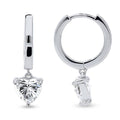 Solitaire CZ Cartilage Huggie Earrings in Sterling Silver 0.5 inch, Rhodium Plated / Heart Shaped Cut