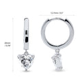Front view of Solitaire CZ Cartilage Huggie Earrings in Sterling Silver 0.5 inch, Rhodium Plated / Heart Shaped Cut