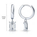 Solitaire CZ Cartilage Huggie Earrings in Sterling Silver 0.5 inch, Rhodium Plated / Emerald Cut