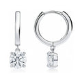 Solitaire CZ Cartilage Huggie Earrings in Sterling Silver 0.5 inch, Rhodium Plated / Round Cut