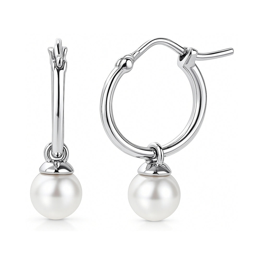 Solitaire Imitation Pearl Earrings in Sterling Silver