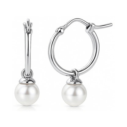 Solitaire Imitation Pearl Earrings in Sterling Silver