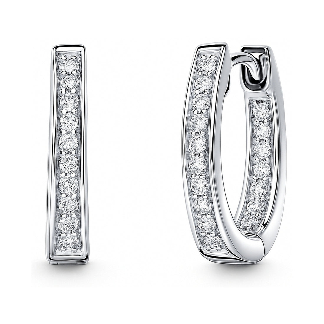 Oval Bar CZ Small Hoop Earrings in Sterling Silver 0.7"