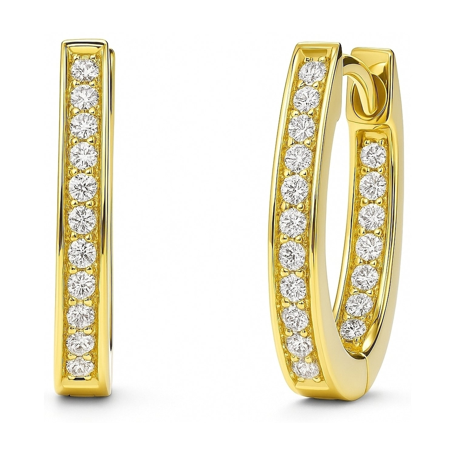 Oval Bar CZ Small Hoop Earrings in Sterling Silver 0.7 inch, Yellow Gold Flashed